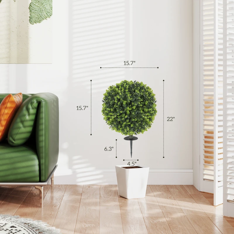 HOMCOM 2 Pack 1.3ft Artificial Ball Eucalyptus Topiary with Ground Stake, UV Resistant Faux Greenery for Indoor Outdoor