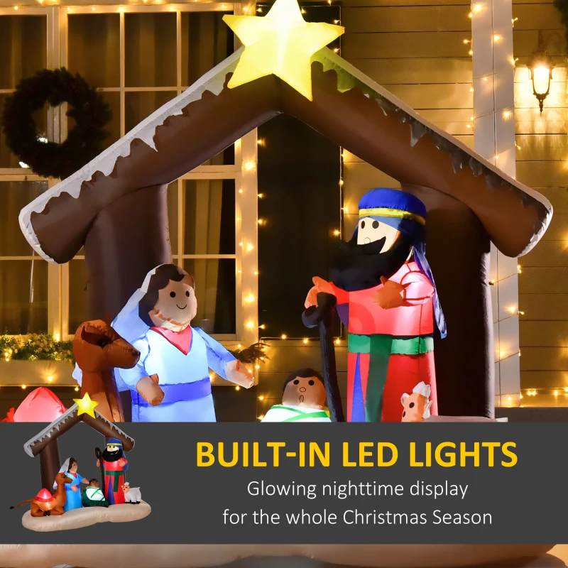 HOMCOM 6' Christmas Inflatable Nativity Scene, Outdoor Blow-Up Yard Decoration with LED Lights Display