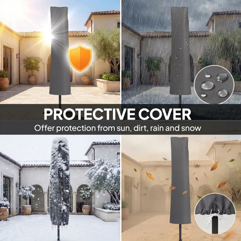 Outsunny 10 x 9.7 ft Offset Cantilever Patio Umbrella with Lights, Wind Rope, UPF50+ Outdoor Cantilever Parasol, Dark Grey