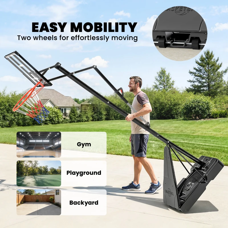 Soozier Portable Basketball Hoop Outdoor, 8-10ft Adjustable Basketball Goal, 47 Inch Shatterproof Backboard, Action Grip