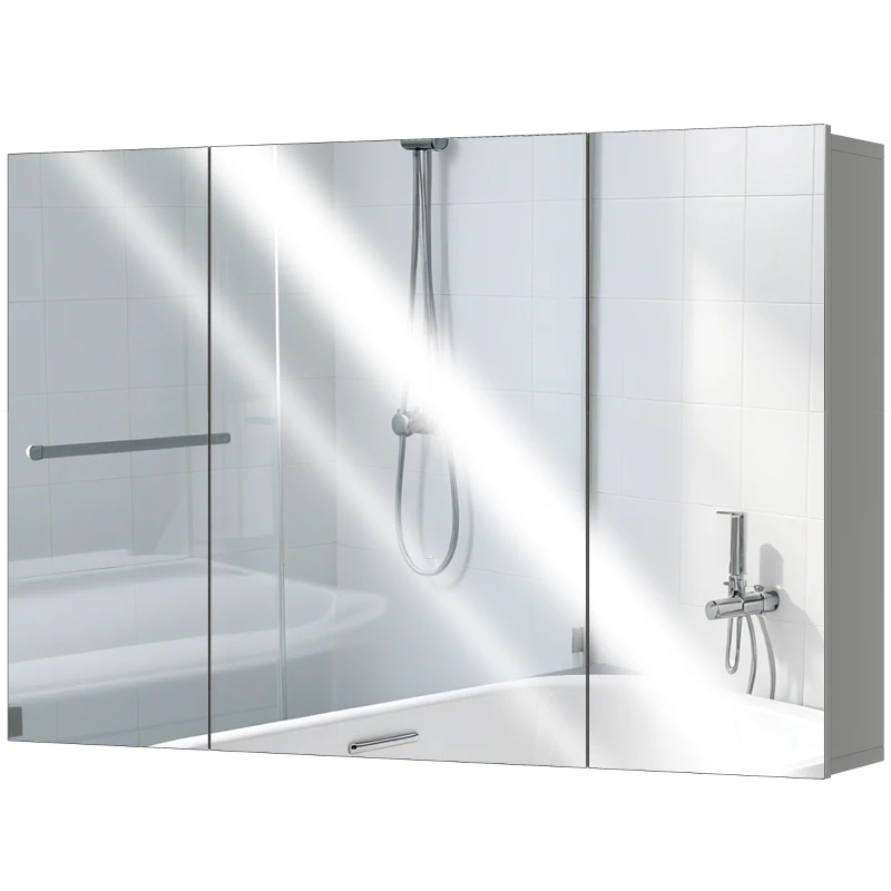 kleankin 35" x 24" Wall Mounted Bathroom Cabinet with Mirror, Bathroom Medicine Cabinet with 3 Doors Adjustable Shelves, Grey
