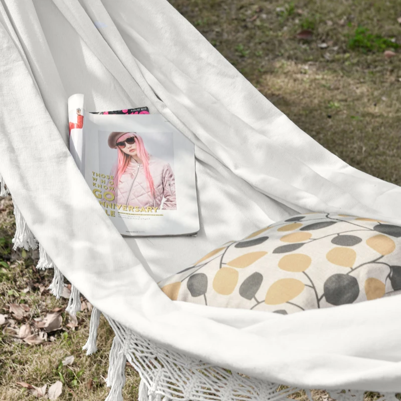 Outsunny Extra Large Boho Hammock with Macrame Tassel Fringe, Includes Carrying Bag, Indoor Outdoor Tree Hammock, White
