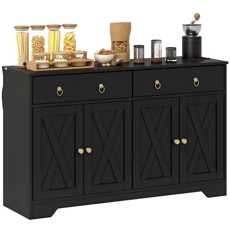 HOMCOM Kitchen Storage Sideboard, Farmhouse Buffet Cabinet with Barn Style Doors, Drawers, Adjustable Shelves, Black