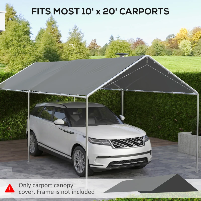 Outsunny 10 x 20ft Carport Roof, UV Resistant Canopy Replacement Cover with Ball Bungee Cords, Dark Gray