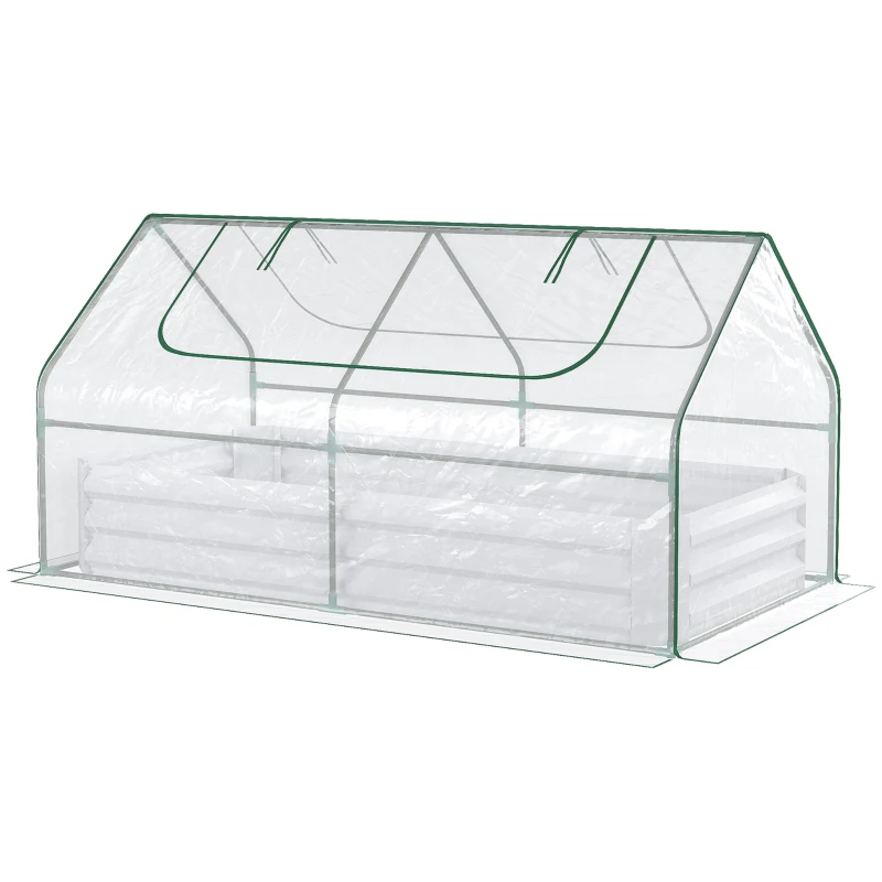 Outsunny 6 x 3 x 1ft Metal Planter Box with Mini Greenhouse, Galvanized Raised Garden Bed with Cover for Herbs and Vegetables, Small Greenhouse for Patio Balcony, Clear and Light Gray