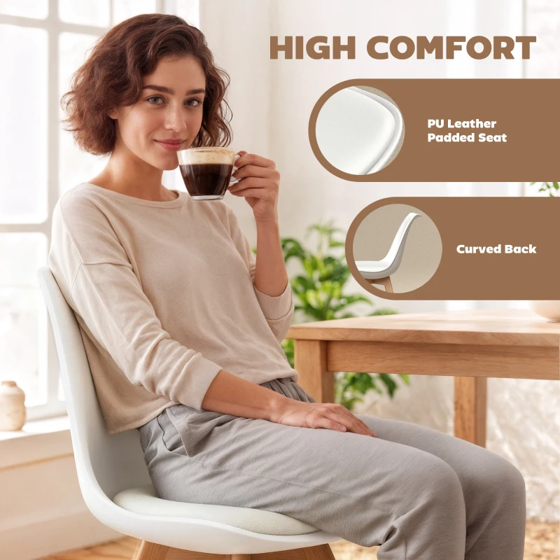 HOMCOM Modern Dining Table Chairs Set of 6, Rubber Wood Kitchen Table Chairs with PU Leather Cushion for Living Room, Bedroom