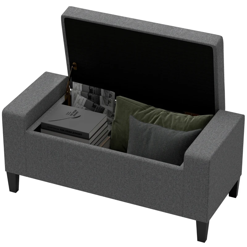 HOMCOM 36" Storage Ottoman Bench, Linen-Look Fabric End of Bed Bench with Solid Wood Frame and Legs, Tufted Storage Chest, Footrest for Living Room, Bedroom, Entryway, Grey