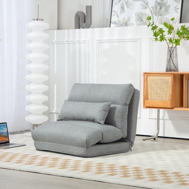 HOMCOM Floor Chair for Adults Floor Sofa Bed with 6-Position Adjustable Backrest Pillow for Reading Gaming Meditating Gray