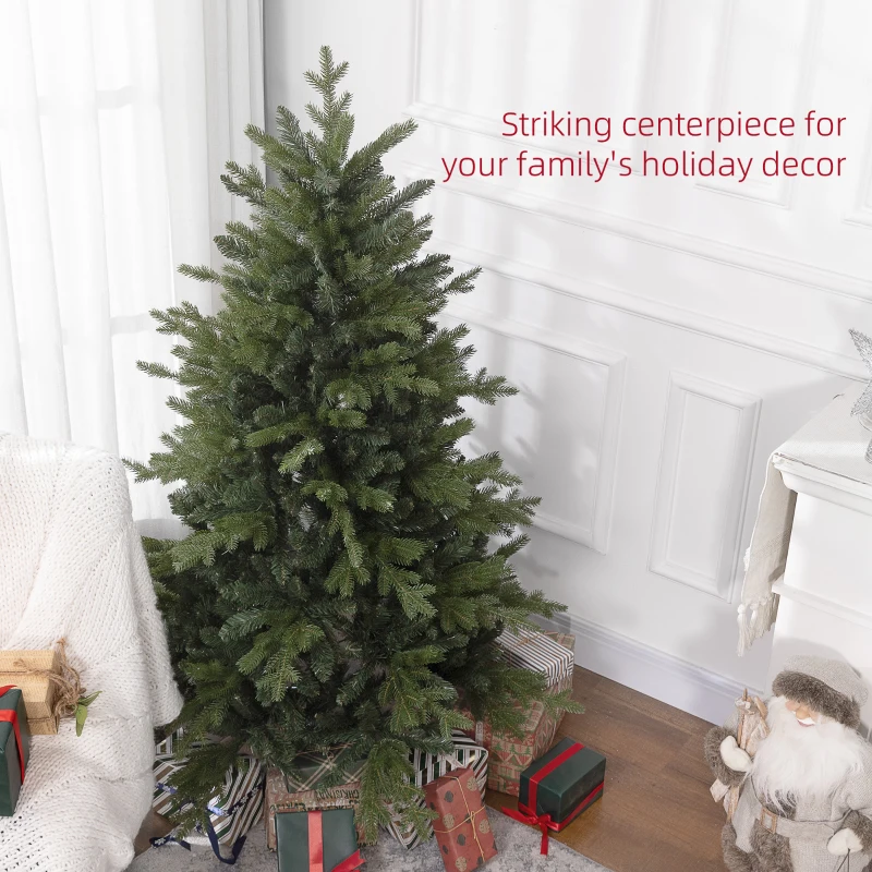 HOMCOM 5 Ft Artificial Christmas Tree with Foldable Metal Stand, Easy Assembly, Hinged Xmas Tree for Home Office Holiday