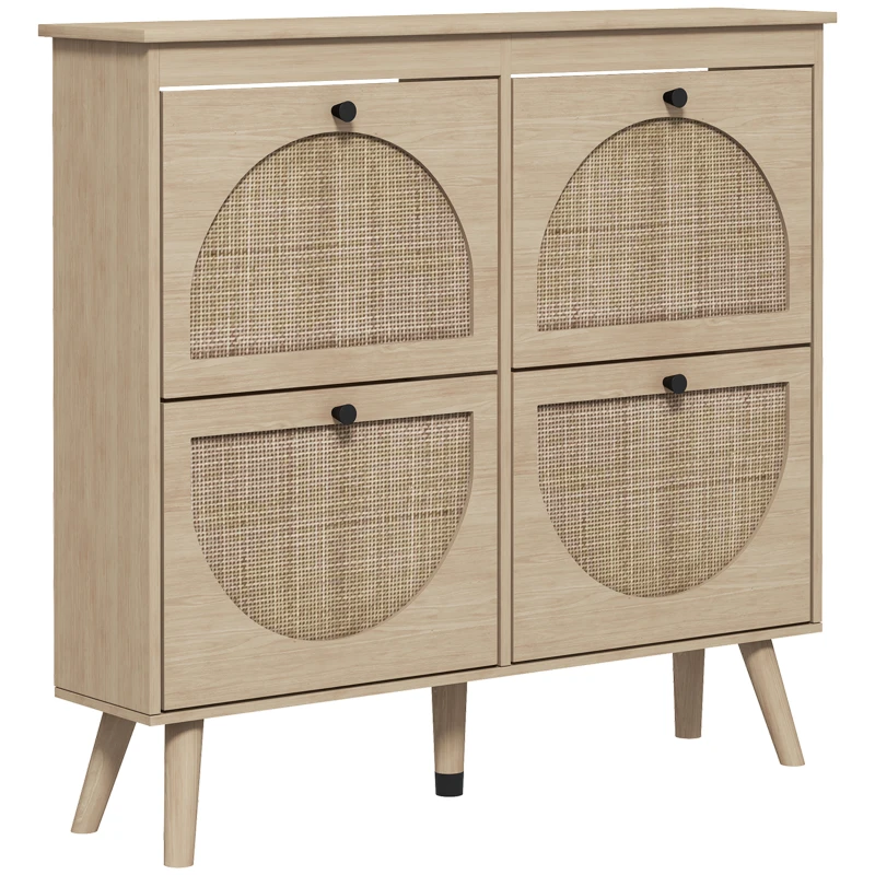HOMCOM Shoe Cabinet for entryway, Shoe Storage Cabinet with 4 Flip Drawers and Adjustable Shelves for 20 Pairs of Shoes, Oak