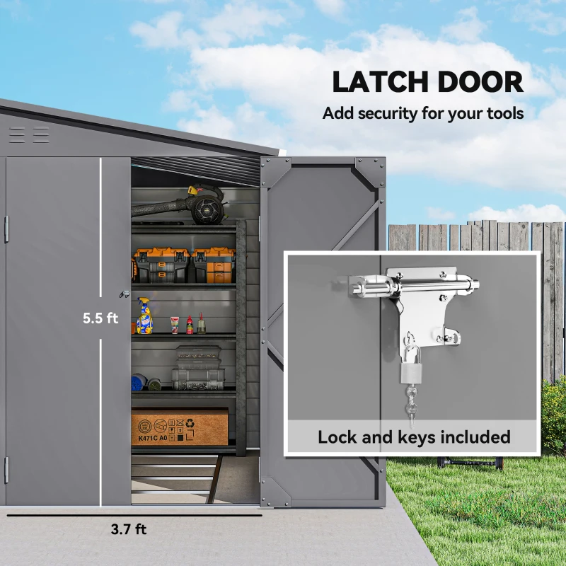 Outsunny 4.7' x 9' Outdoor Storage Shed, Lean to Metal Shed with Foundation Kit, Lockable Doors and Gloves for Patio, Lawn, Gray(m-7)