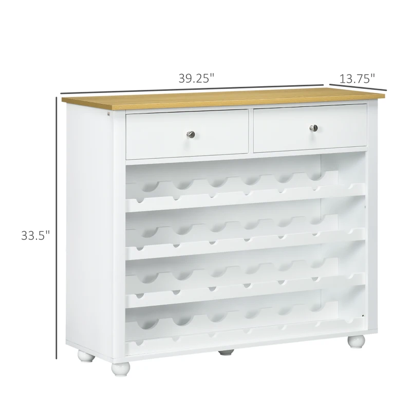 HOMCOM Modern Wine Storage Cabinet with Drawers, White