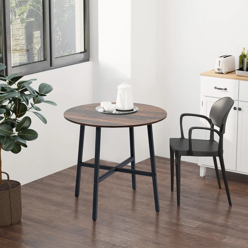 HOMCOM Ф31.5" Dining Room Table, Industrial Style Kitchen Table Round  with Steel Legs, Rustic Brown