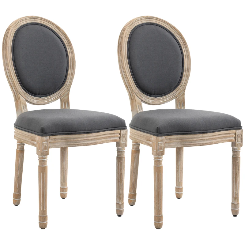 HOMCOM French-Style Upholstered Dining Chair Set, Armless Accent Side Chairs with Backrest and Linen-Touch Upholstery, Set of 2, Gray