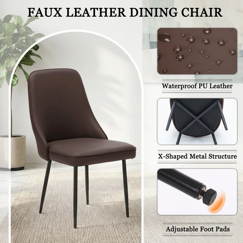 Modern Dining Chairs Set of 1, Upholstered Dining Room Chairs with Thick Cushions, Mid Century Modern Kitchen Chairs with Metal Legs for Kitchen/Living Room/Restaurant (1, Brown)