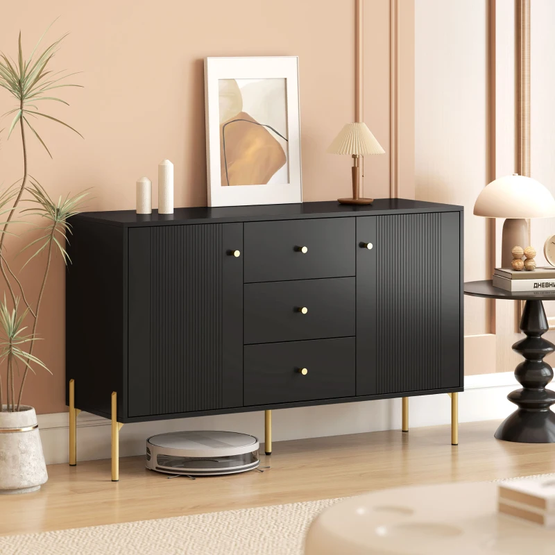 HOMCOM Buffet Cabinet, Modern Sideboard with 3 Soft-Close Drawers and 2 Adjustable Shelves for Living Room, Kitchen, Black