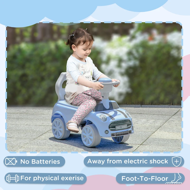Qaba Foot to Floor Toddler Ride on Toy, Sliding Car w/ Horn, No Tip Anti-Over-Backwards System for 18-36 Months, Light Blue
