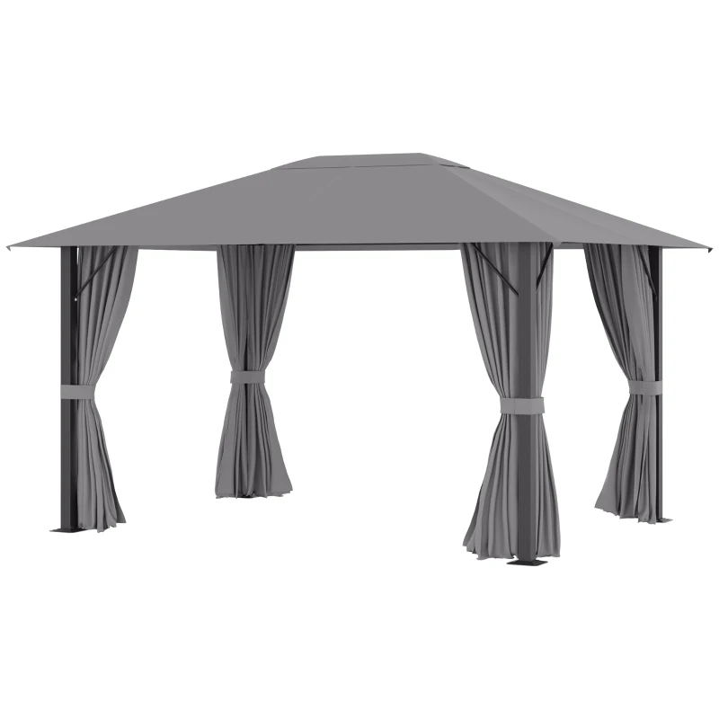 Outsunny 10' x 13' Patio Gazebo Aluminum Frame Outdoor Canopy Shelter with Sidewalls, Vented Roof for Garden, Lawn, Backyard, and Deck, Gray