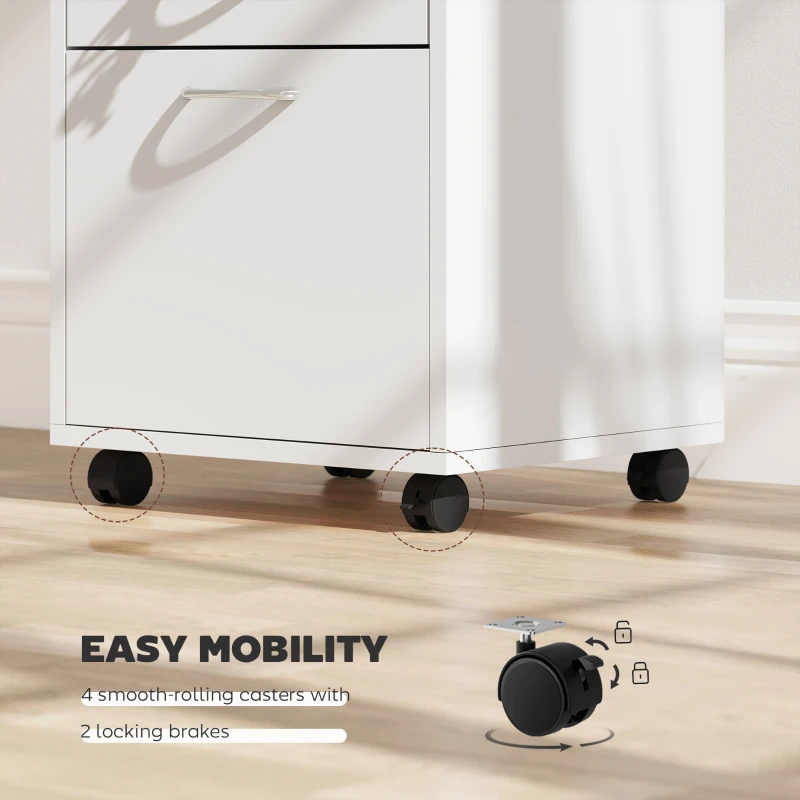 HOMCOM 24" Vertical Filing Cabinet with Lockable Drawer, Mobile File Cabinet with 2 Keys, Wheels for Home Office, White