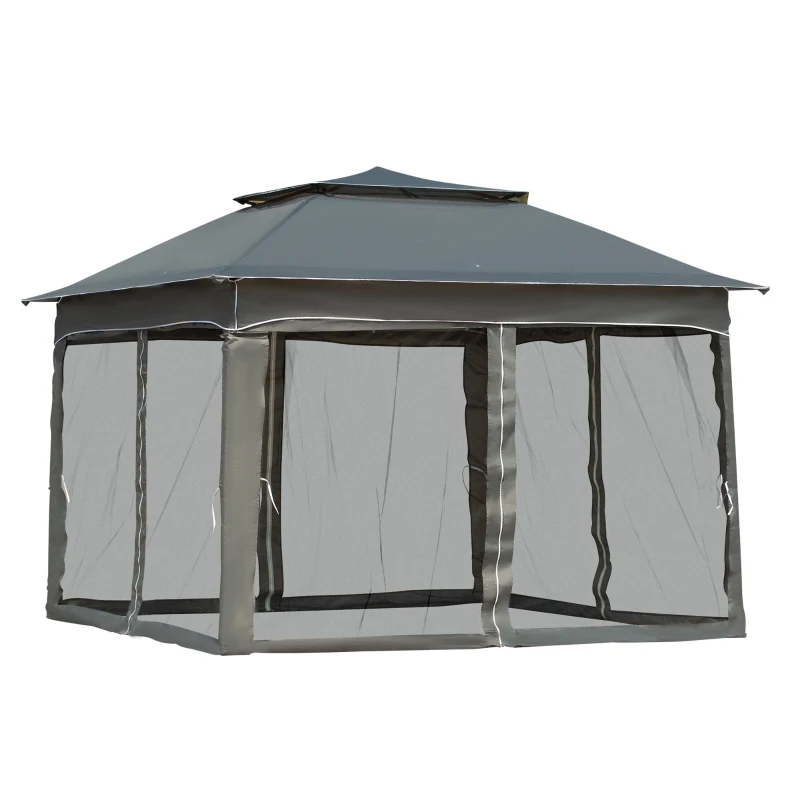 Outsunny 11' x 11' Pop Up Canopy, Outdoor Patio Gazebo Shelter with Removable Zipper Netting, Instant Event Tent w/ 114 Square Feet of Shade and Carry Bag for Backyard, Garden, Dark Gray