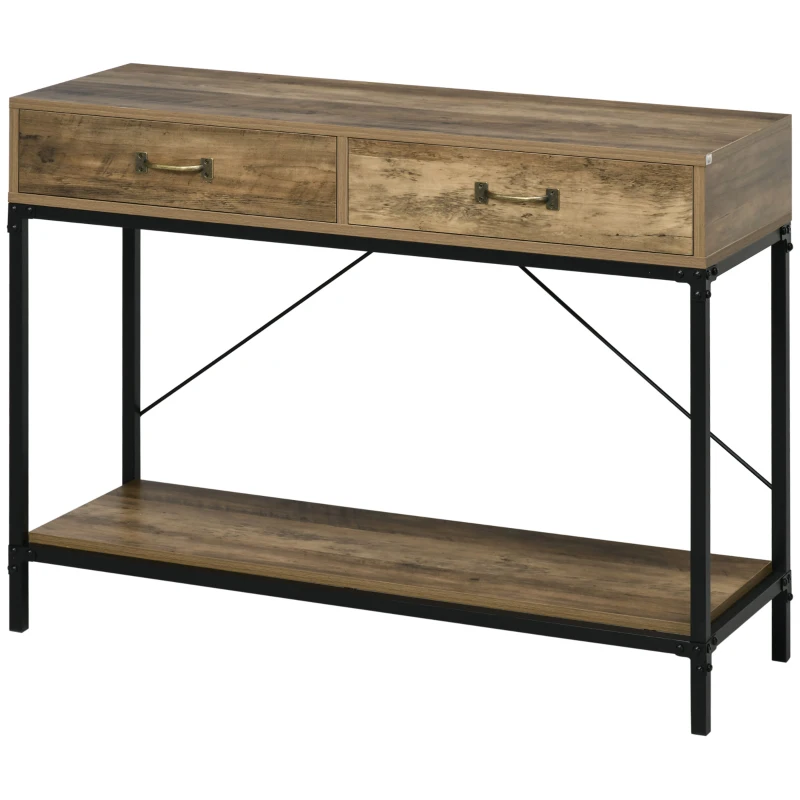 HOMCOM 39" Vintage Console Table, Narrow Entryway Table with Drawers, Storage Shelf for Behind Couch, Living Room, Hallway, Bedroom, Brown