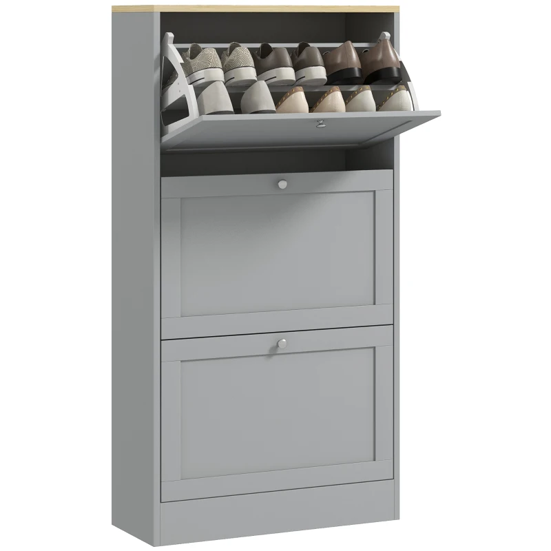HOMCOM Modern Shoe Storage with 3 Flip Drawers and Adjustable Shelves, Shoe Cabinet Organizer for 12-18 Pairs of Shoes, Grey