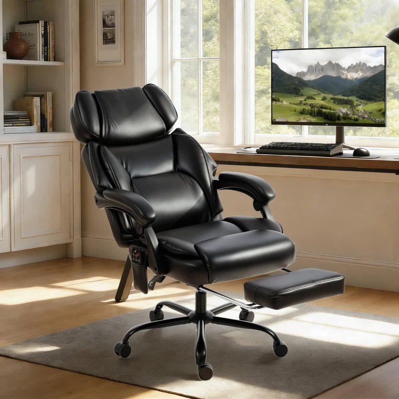 HOMCOM High Back Vibration Massage Office Chair Heated Reclining Computer Chair w/ Footrest, Swivel Wheels, Remote, Black