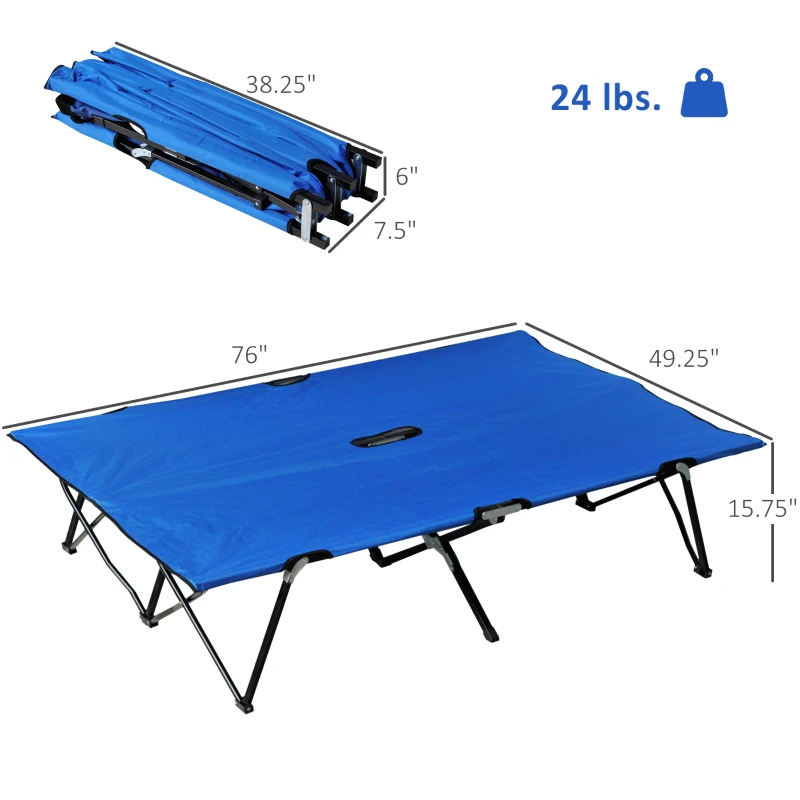 Outsunny 2 Person Folding Camping Cot for Adults, 50" Extra Wide Outdoor Portable Sleeping Cot with Carry Bag, Elevated Camping Bed, Beach Hiking, Blue