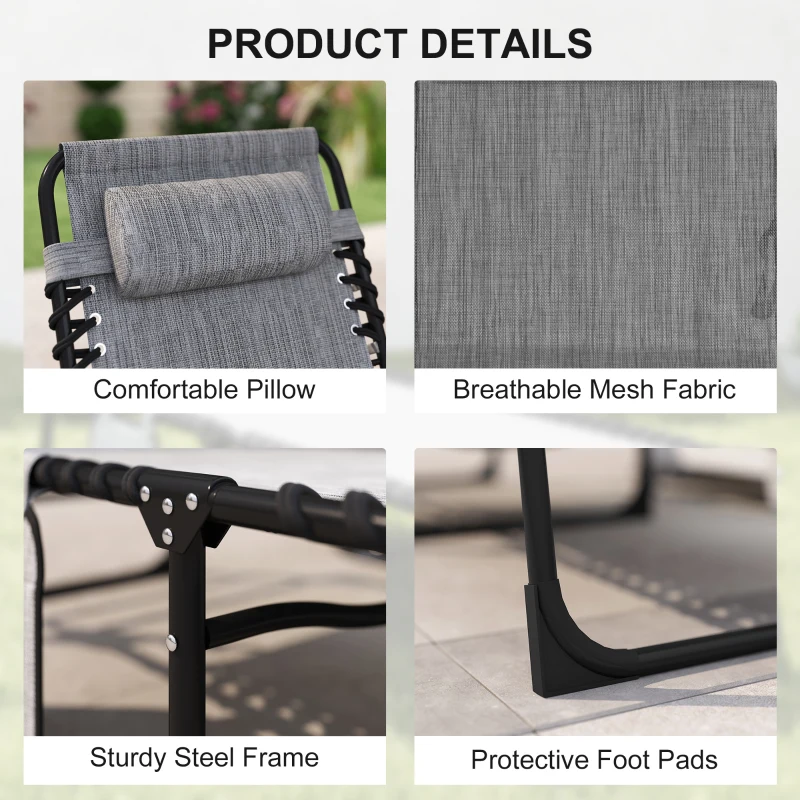Outsunny Folding Chaise Lounge Chair Outdoor, Sun Tanning Chair with Side Pocket, Carrying Strap, Portable Patio Beach Lounger with 5-Position Reclining Back, Headrest for Pool, Camping, Yard, Gray