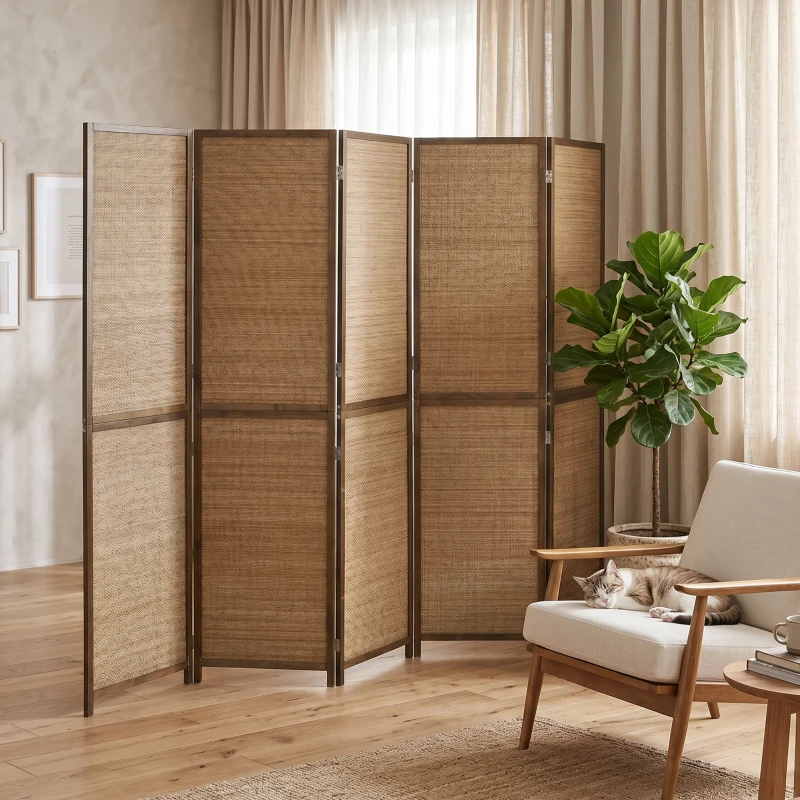 HOMCOM Room Divider, 6 Panel Folding Privacy Screen, 6 FT Tall Hand-Woven Bamboo Wall Partition, Brown