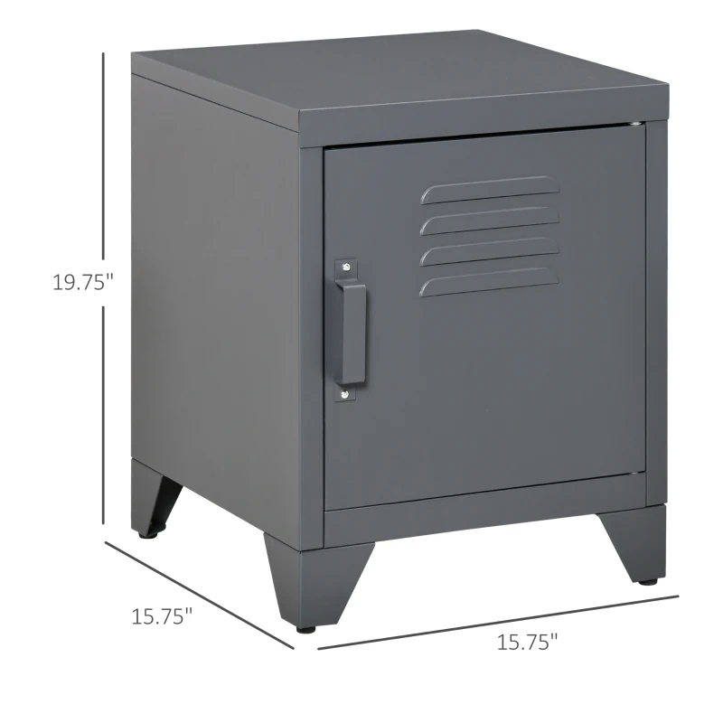 HOMCOM Industrial End Table, Living Room Side Table with Locker-Style Door and Adjustable Shelf, Grey