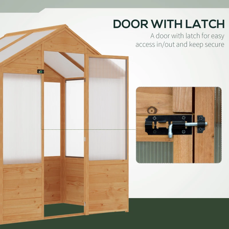 Outsunny 6' x 4' x 7' Polycarbonate Greenhouse, Walk-in Hot House Kit, Hobby Greenhouse with Lockable Door, Level 5 Wind Resistant Wooden Frame, Natural Wood