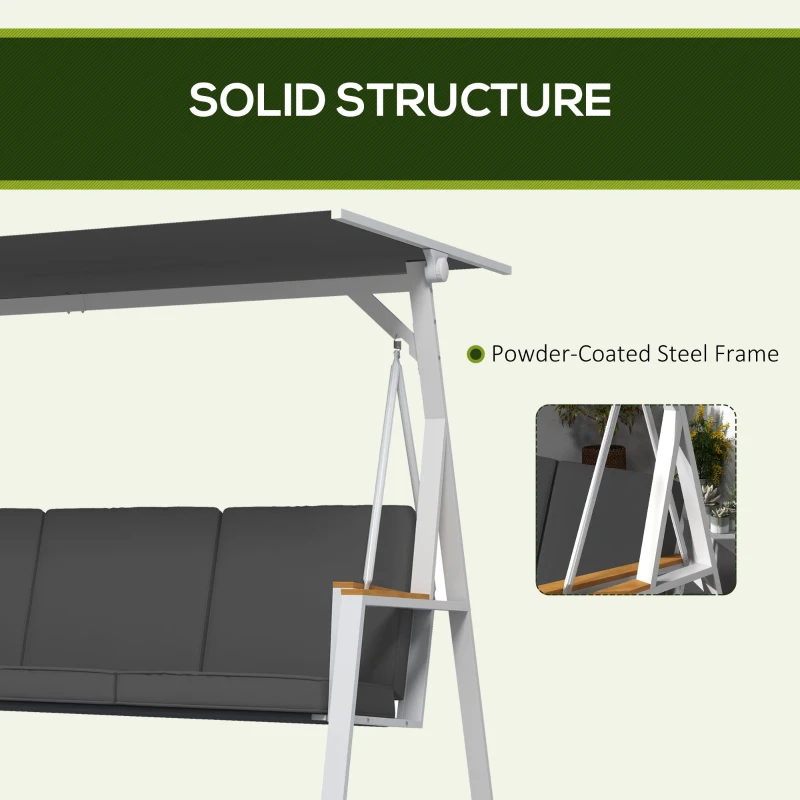 Outsunny 3-Person Patio Swing Chair, Outdoor Porch Swing with Adjustable Canopy & Removable Cushions for Garden, Backyard, Gray