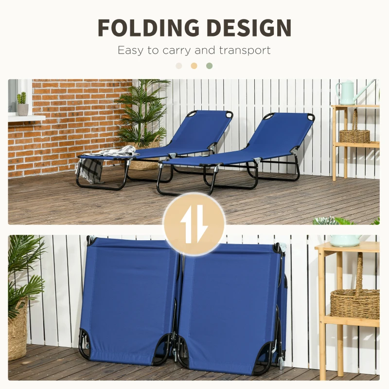 Outsunny 2 Piece Folding Chaise Lounge Pool Chairs, Outdoor Sun Tanning Chairs, Steel Frame for Beach, Yard, Patio, Blue