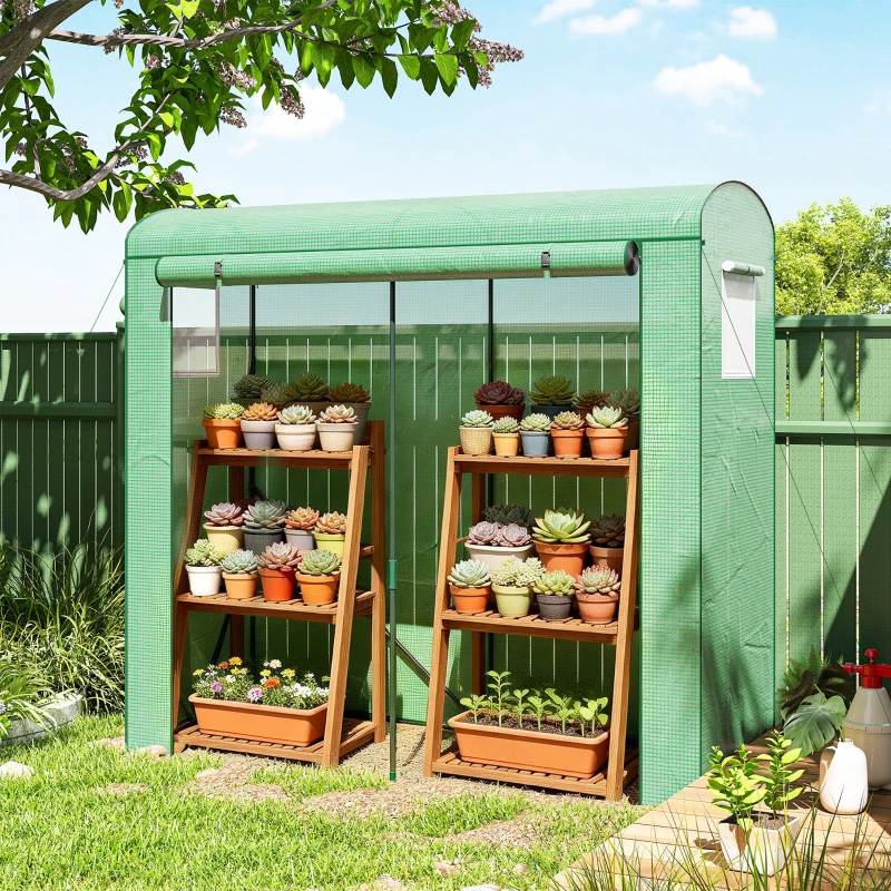 Outsunny Mini Greenhouse, Portable Greenhouse with Roll-Up Door and 2 Mesh Windows, PE Cover, 78.7" x 29.5" x 74", Green