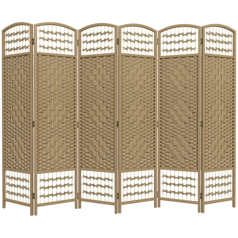 HOMCOM 6 Panel Folding Room Divider, Portable Privacy Screen, Wave Fiber Room Partition for Home Office, Natural