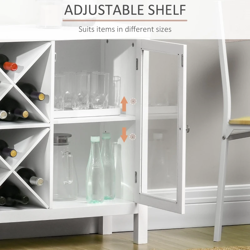 HOMCOM Sideboard Buffet Cabinet with Removable Wine Rack, Tempered Glass Door and Adjustable Shelves, Coffee Bar Cabinet for Living Room, Kitchen, Entryway, White