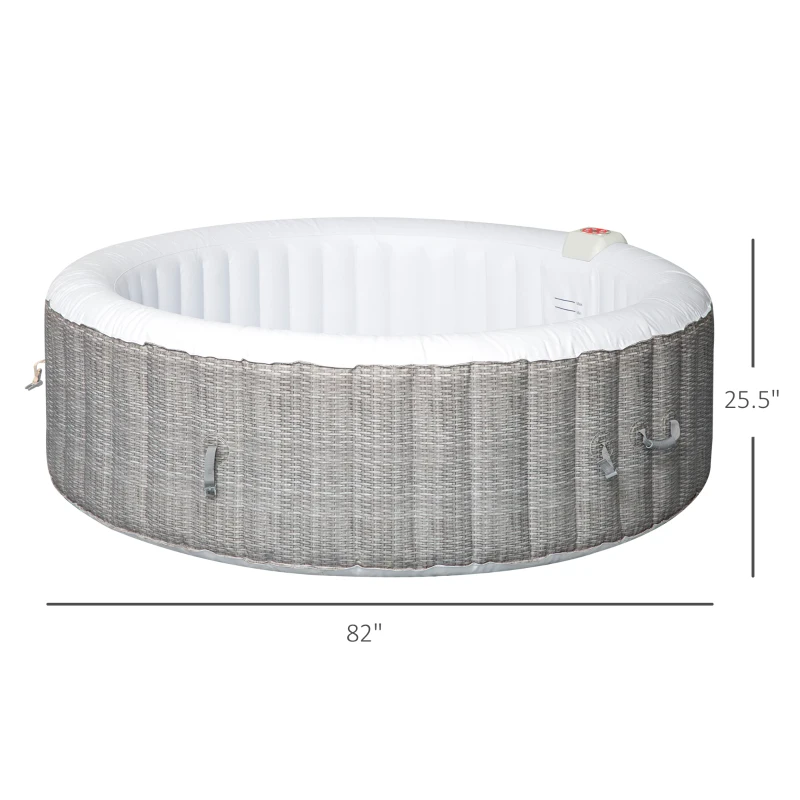 Outsunny 4-6 Person Inflatable Portable Hot Tub Outdoor Round Heated Spa with 130 Jets, Cover, Filter Cartridges, Grey