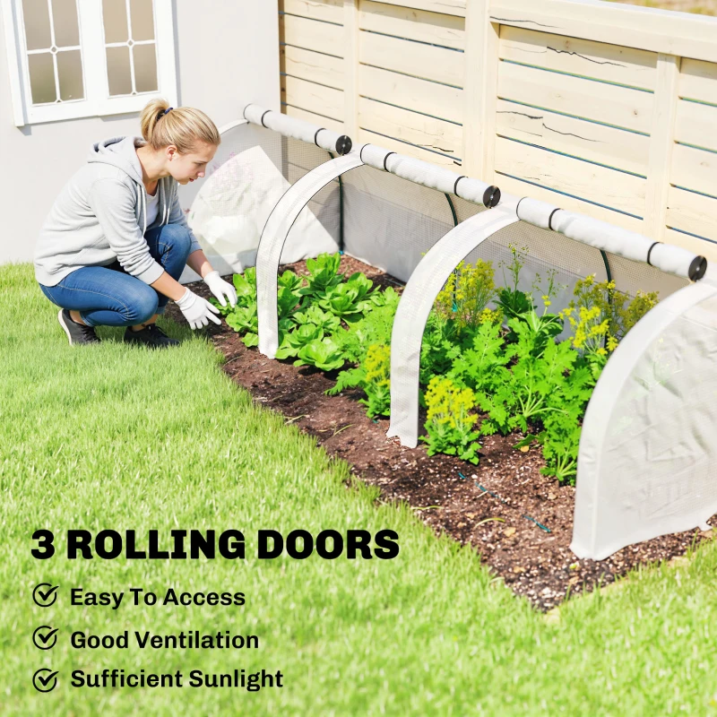 Outsunny 9.7' L x 3' W x 2.5' H Portable Tunneled Greenhouse with 3 Zippered Doors, Water/UV Fighting PE Cover, White