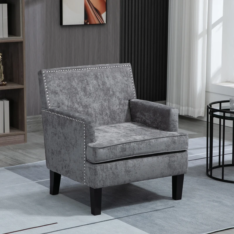 HOMCOM Modern Accent Chair Velvet Armchair, Dark Gray