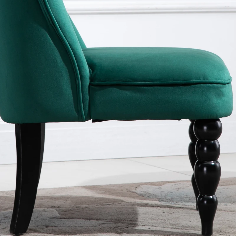 HOMCOM Vintage Leisure Accent Chair, Armless Chair with Button Tufted Straight Back, Turned Legs, Thick Sponge Padding for Living Room, Dining Room, Study, Dark Green