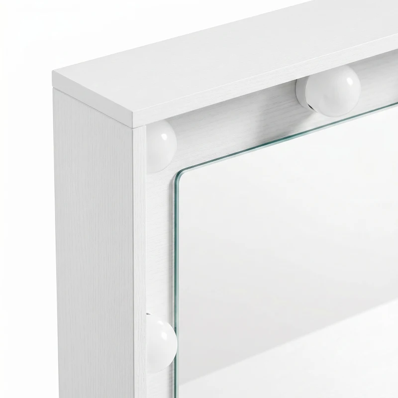 HOMCOM Vanity Desk with 10 Dimmable LED Lights, Mirror Dressing Table with 7 Drawers and Charging Station, White
