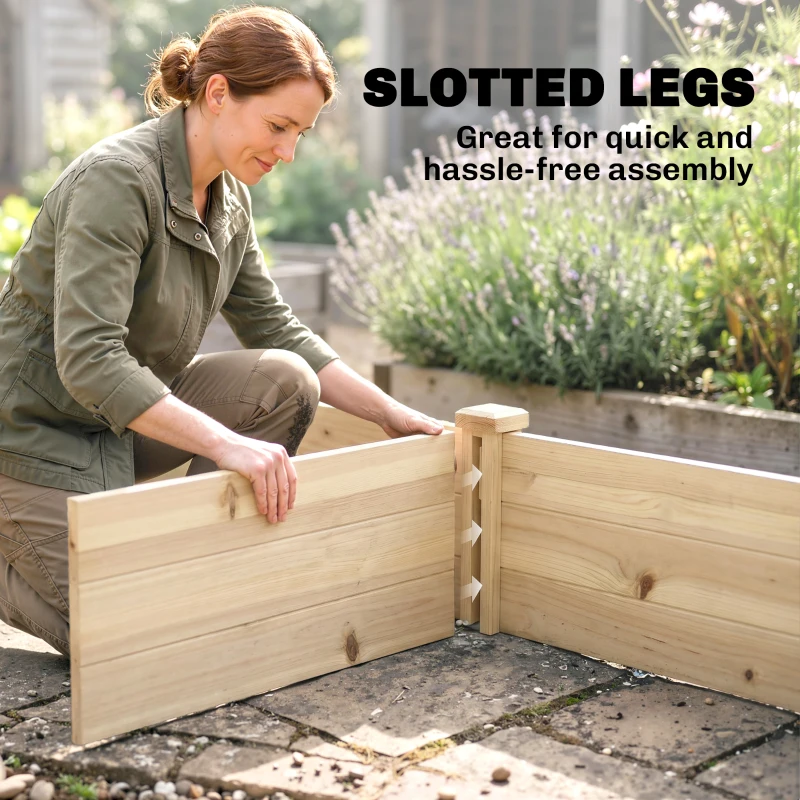 Outsunny 96" x 24" x 10" Wooden Raised Garden Bed with 2 Planter Boxes and Non-woven Fabric Liner for Patio, Natural