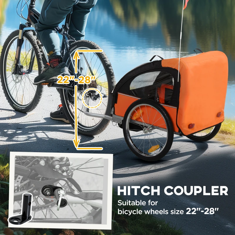 Aosom 2-Seat Child Bike Trailer for Kids with a Strong Steel Frame, 5-Point Safety Harnesses, & Comfortable Seat, Orange