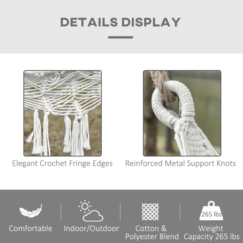 Outsunny Extra Large Boho Hammock with Macrame Tassel Fringe, Includes Carrying Bag, Indoor Outdoor Tree Hammock, White