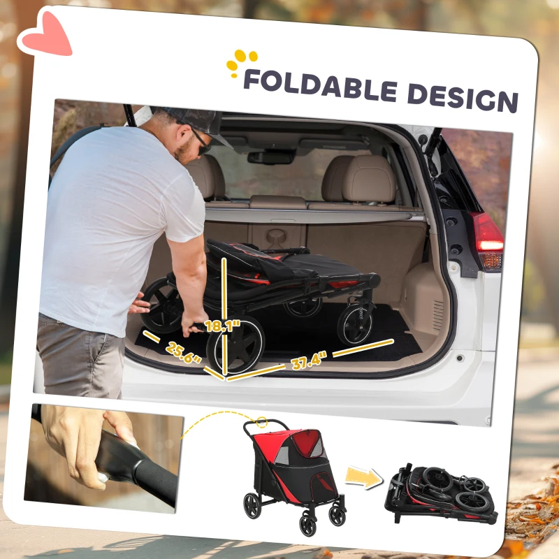 PawHut Dog Stroller for Large Medium Small Dogs up to 66 Lbs. 23.5" in Body Length, Red