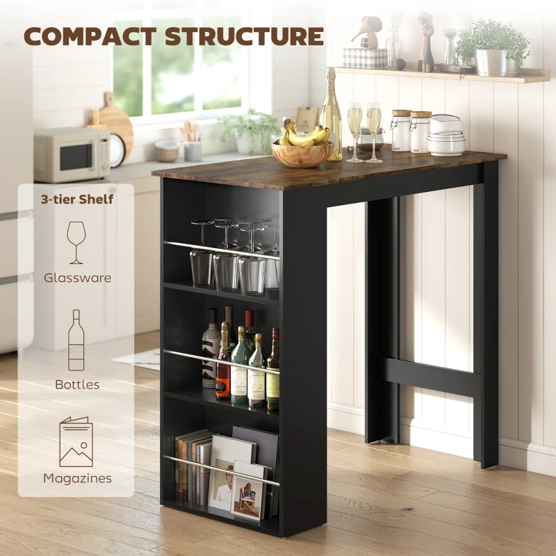 HOMCOM Modern Bar Table, Counter Height Dining Table with 3 Storage Shelves for Kitchen, Dining Room, Living Room, Rustic Brown