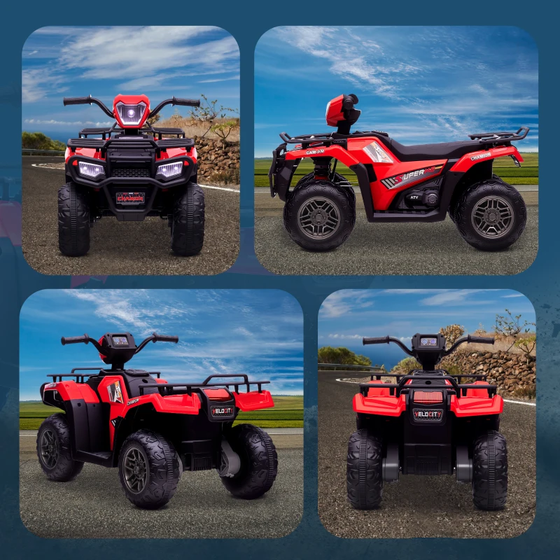 Aosom 12V Kids ATV Quad, 4 Wheeler Battery Powered Electric Vehicle with Music MP3, Headlights, High Low Speed, Treaded Tires, for Boys and Girls Ages 37-60 Months, Red