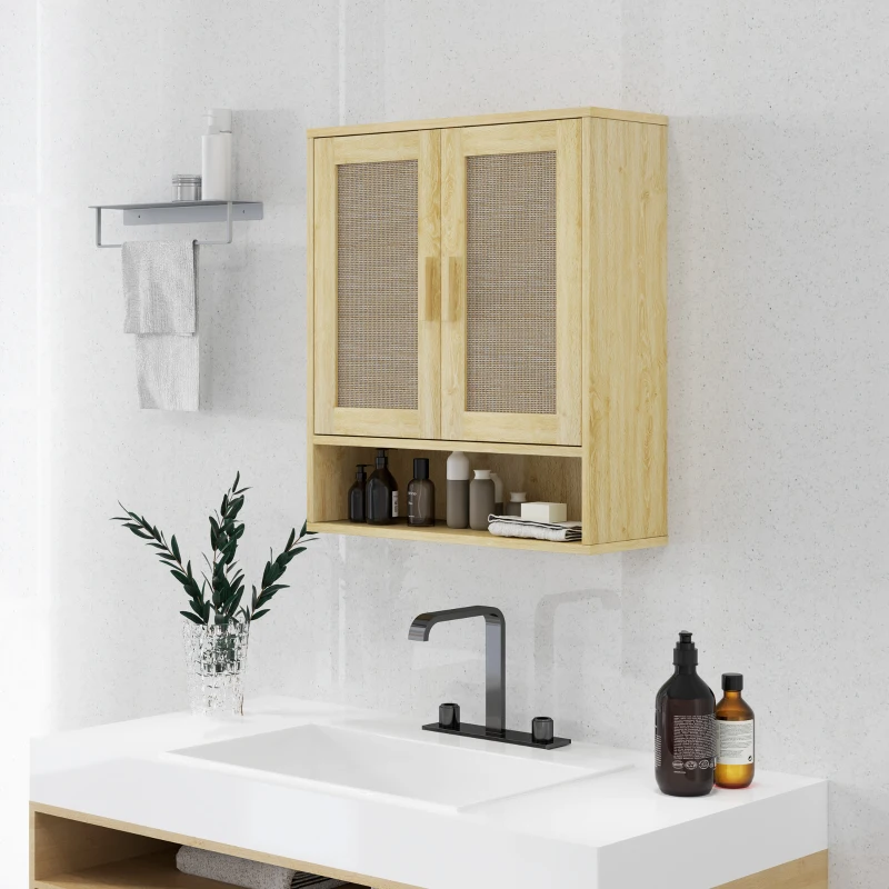 HOMCOM Over the Toilet Bathroom Cabinet, Bathroom Wall Cabinet with 2 Doors and Adjustable Shelf, Distressed Oak