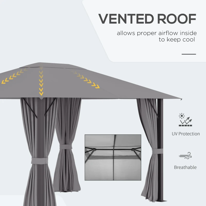Outsunny 10' x 13' Patio Gazebo Aluminum Frame Outdoor Canopy Shelter with Sidewalls, Vented Roof for Garden, Lawn, Backyard, and Deck, Gray